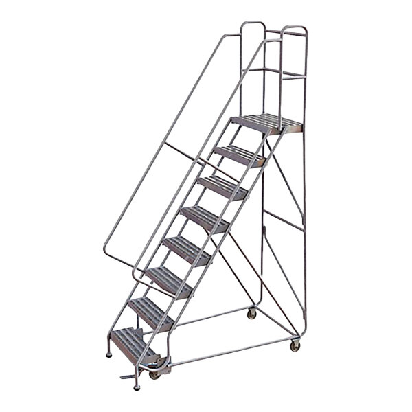 Tri-Arc 8-Step Aluminum Rolling Safety Ladder with Ribbed Tread, 24 ...