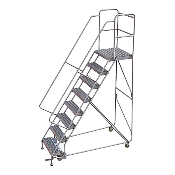 Tri-Arc 8-Step Aluminum Rolling Safety Ladder with Serrated Tread, 24 ...