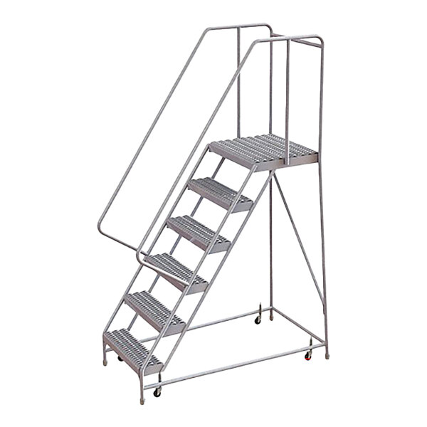 Tri-Arc 6-Step Aluminum Rolling Safety Ladder with Serrated Tread, 16 ...