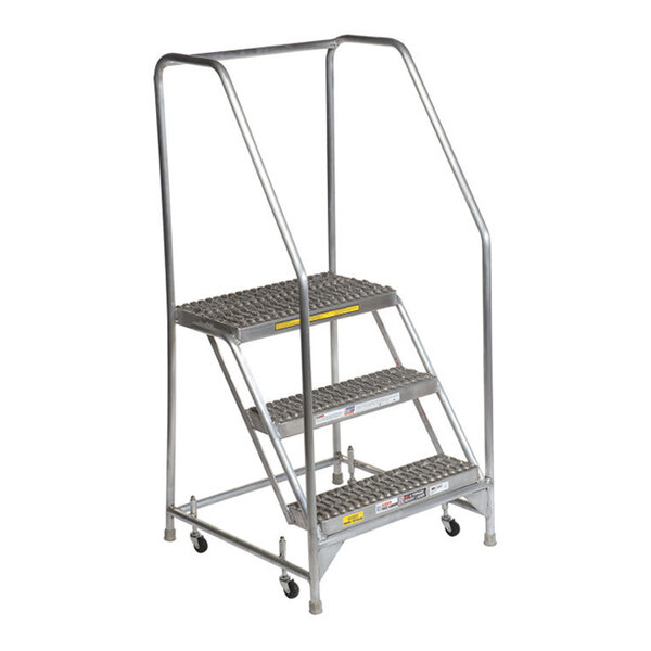 Tri-Arc 3-Step Aluminum Rolling Safety Ladder with Serrated Tread, 24 ...