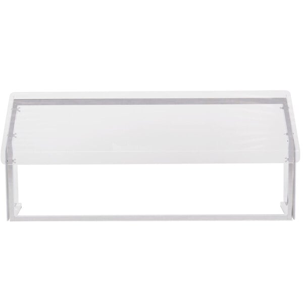 A white rectangular aluminum Carlisle Sneeze Guard with a clear cover.