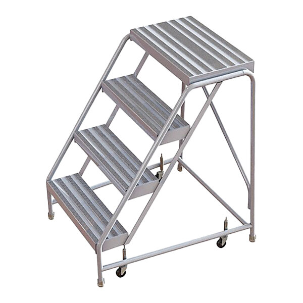 Tri-Arc 4-Step Aluminum Mobile Step Stool with Ribbed Tread, 24