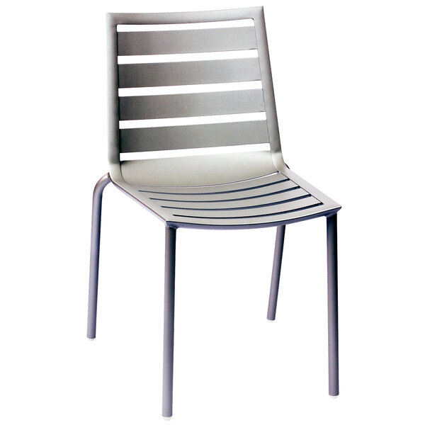 A white BFM Seating South Beach stackable aluminum side chair.