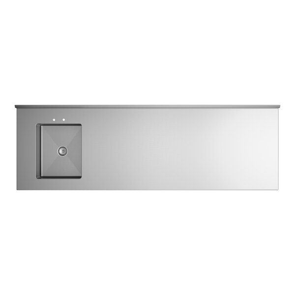 A stainless steel work table with a left-side sink and cross bracing, measuring 30 inches by 96 inches.