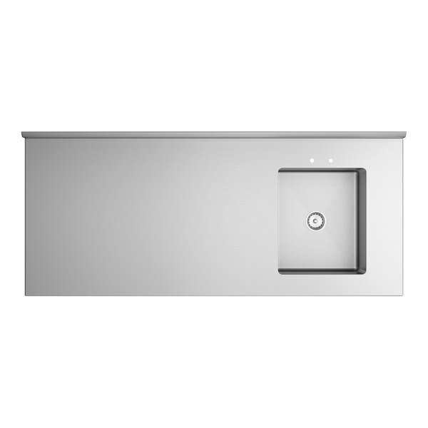 A stainless steel work table with a right-side sink and cross bracing.
