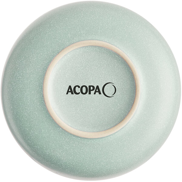 A light blue, round bowl shown upside down with the brand name 'ACOPA' printed on the bottom.