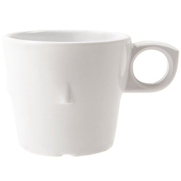 A white GET SuperMel conic mug with a handle.