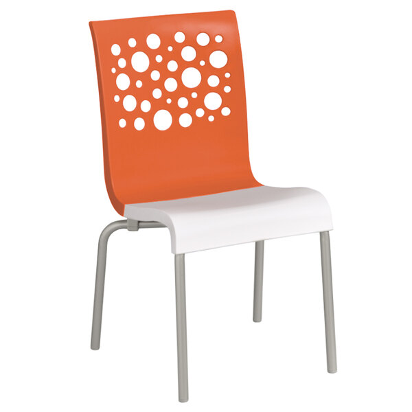 Grosfillex US835019 Tempo Stacking Resin Chair with Orange Back and White Seat - 4/Pack