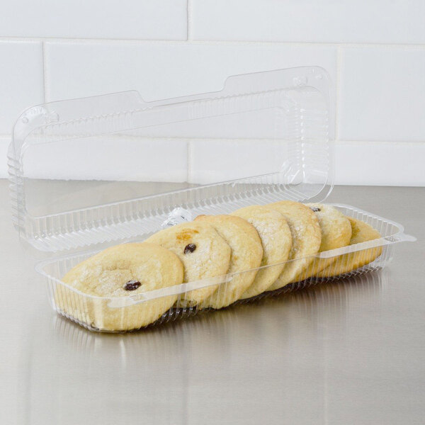 Dart C60UT1 StayLock 14 3/8" x 5 1/2" x 3 1/8" Clear Hinged Plastic 14" Strudel or Hoagie Container - 250/Case