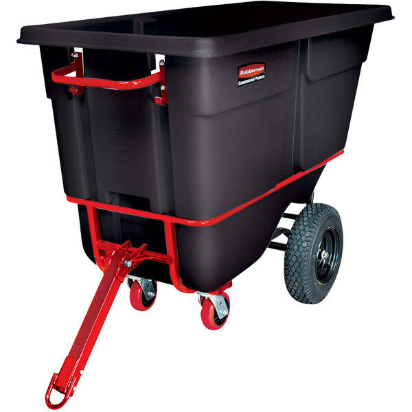 Rubbermaid FG131641BLA Black 1.0 Cubic Yard Towable Trainable Tilt Truck / Trash Cart (2100 lb.)