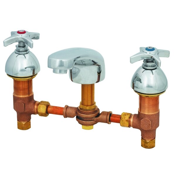 Two brass T&S medical faucets with 4-arm handles.
