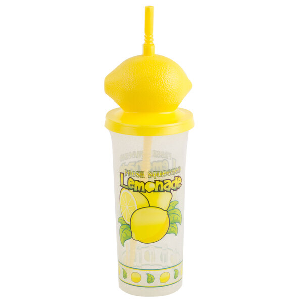 32 oz. Tall Plastic Lemonade Cold Cup with Straw and Lemon Top Lid 70