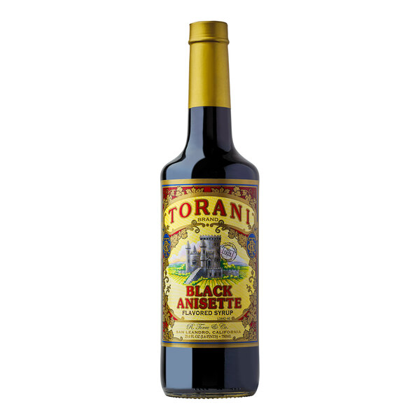 Torani Black Anisette Flavoring Syrup Glass Bottle 750 mL - 12/Case