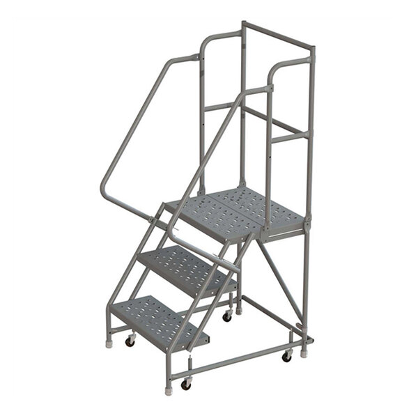 Top Step Thread Tri-Arc 3-Step Steel Mobile Step Ladder with Handrails, Perforated ...