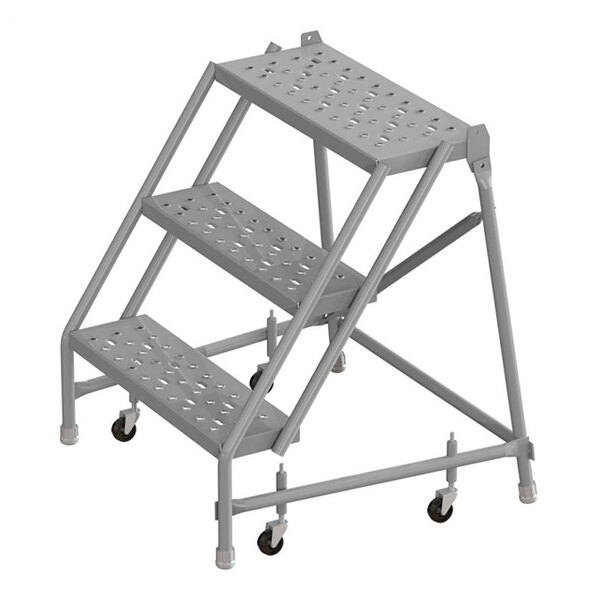Tri-Arc 3-Step Steel Mobile Step Ladder with Perforated Tread, 24" Wide ...