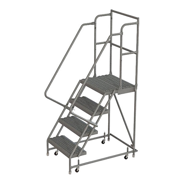 Tri-Arc 4-Step Steel Mobile Step Ladder with Handrails, Serrated Tread ...