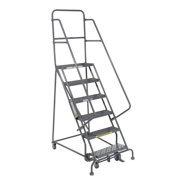Tri-Arc 6-Step Steel Mobile Step Ladder with Handrails, Serrated Tread ...