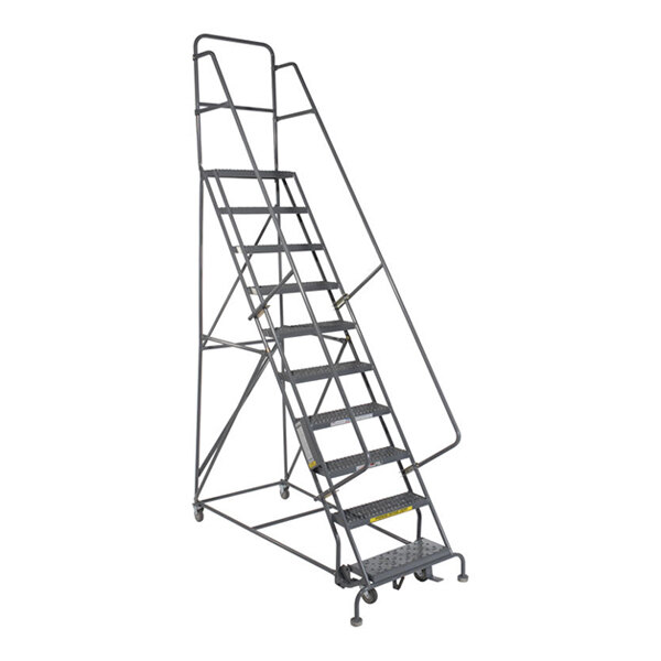 Top Step Thread Tri-Arc 10-Step Steel Mobile Step Ladder with Handrails, Serrated Tread ...