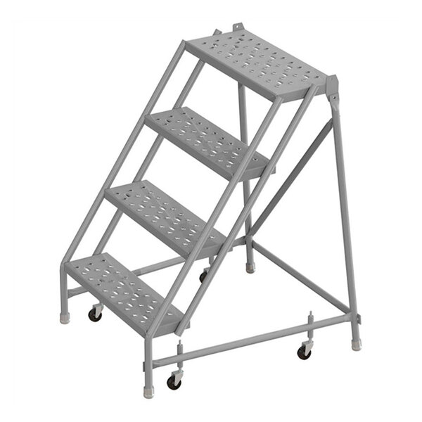 Tri-Arc 4-Step Steel Mobile Step Ladder with Perforated Tread, 24