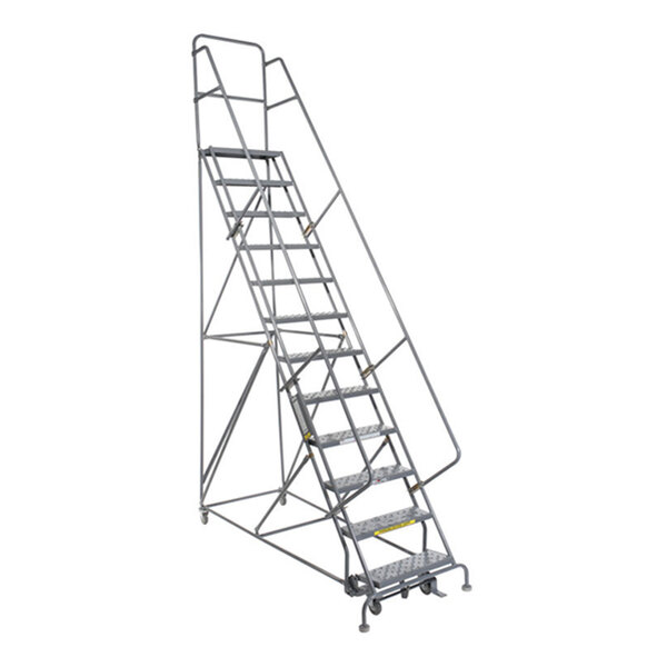 Tri-Arc 12-Step Steel Mobile Step Ladder with Handrails, Perforated ...
