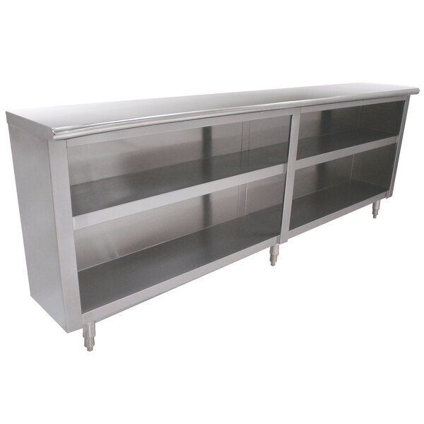 A stainless steel Advance Tabco dish cabinet on a counter.