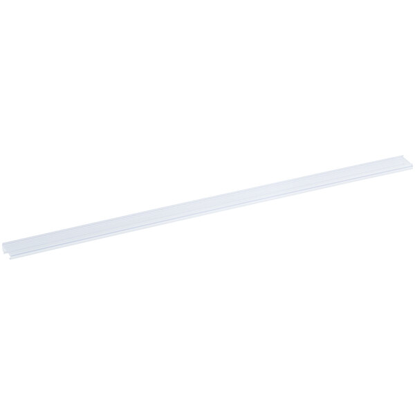 A long, narrow, clear plastic strip with a slightly ridged surface, likely used as a label holder.