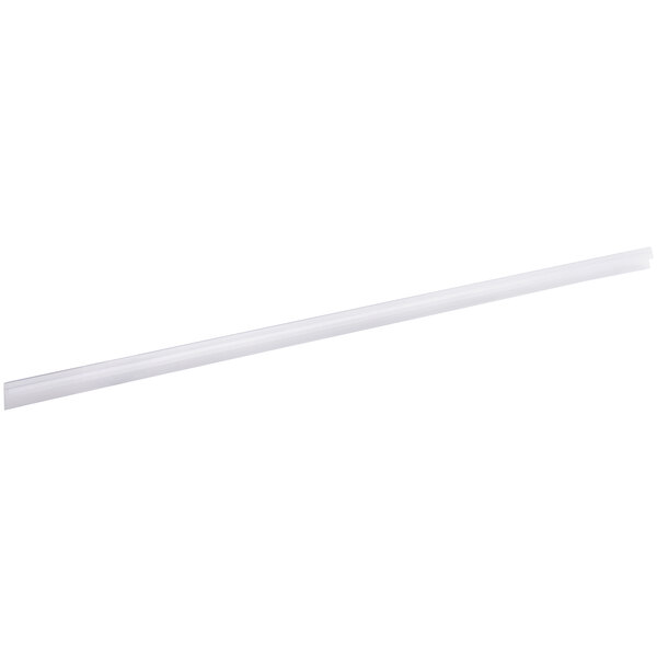 A clear 56-inch clip-on label holder designed for wire basket shelving.