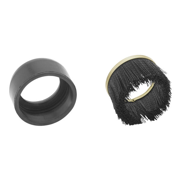 A black brush attachment with a black rubber ring and a white band on top.