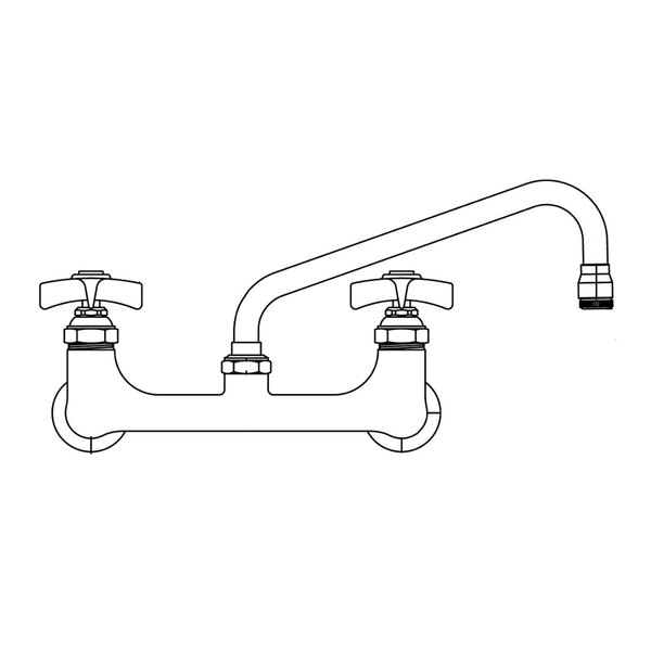 A drawing of a T&S single hole wall mount lab faucet with 4 arm handles.