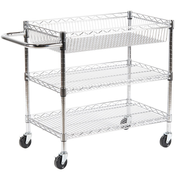 Luxor Three Shelf Wire Mail Cart (Adjustable)