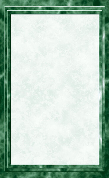 Green menu paper with a white rectangular frame and green marble border.