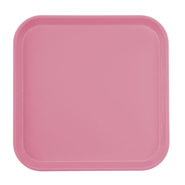 A pink square Cambro tray with a customizable surface.
