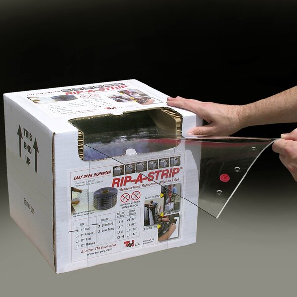 A hand holding a box with a clear plastic strip.