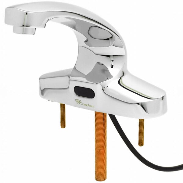 T&S EC-3103-BA Vandal Resistant Chrome Plated Brass Hands-Free Sensor Faucet with 5" 2.2 GPM Spout, AC/DC Control Module, Flow Control, Temperature Control, and 18" Supply Hoses