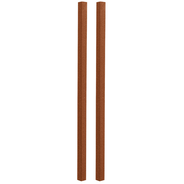 A pair of brown Aarco cedar plastic lumber posts.
