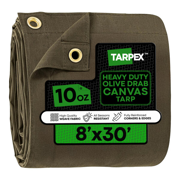 Tarpex 8' x 30' Olive Drab Heavy-Duty Weatherproof 10 oz. Poly