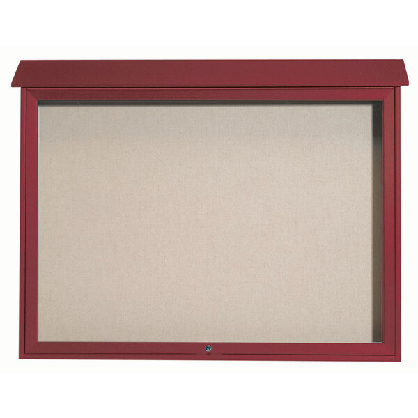 A red rectangular bulletin board with a white vinyl tackboard and a white border.