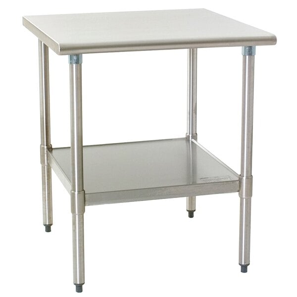 A stainless steel Eagle Group work table with a stainless steel undershelf.