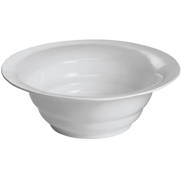 A gray Tablecraft salad bowl with a white rim.