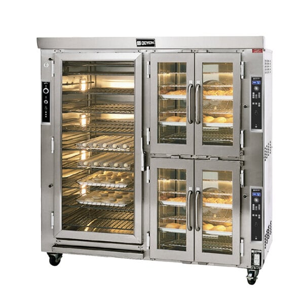 A Doyon electric oven proofer combo with several racks of food.