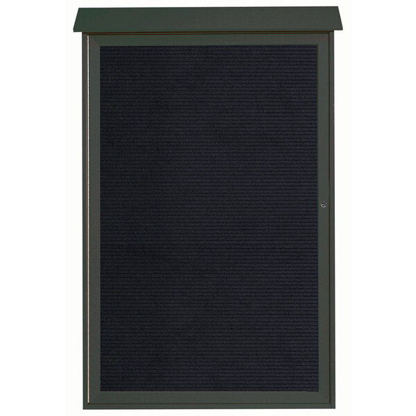 A black rectangular message center with a green frame and black board inside.