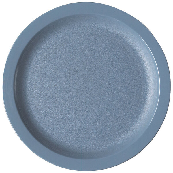 A close-up of a Cambro slate blue polycarbonate plate.