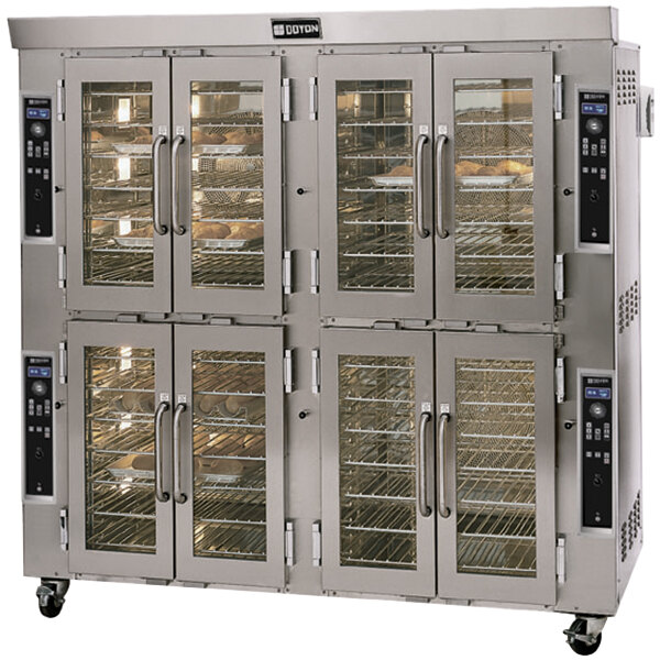 A Doyon Jet Air liquid propane double deck bakery convection oven with four doors and four racks.
