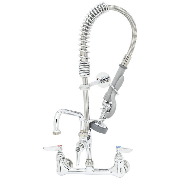 A T&S chrome pre-rinse faucet with a hose.