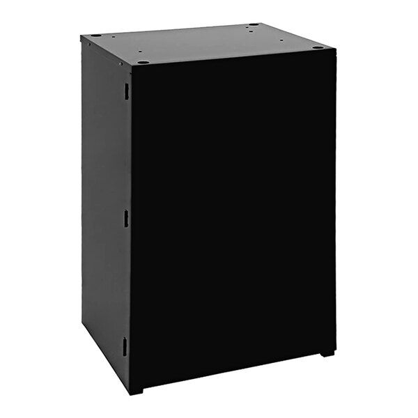 A black rectangular stand with chrome accents.