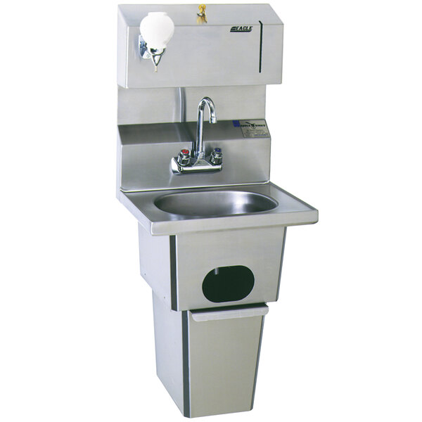Eagle Group HSA-10-FDP-T Hand Sink with Gooseneck Faucet, Towel Dispenser, Soap Dispenser, Built In Waste Receptacle, and Basket Drain