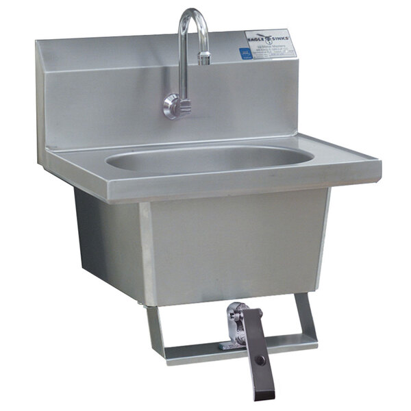 Eagle Group HSA-10-1FK Knee Operated Wall Mount Hand Sink with Gooseneck, Single Knee Pedal, Skirt, and Basket Drain