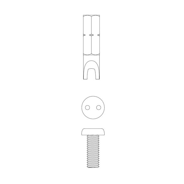 A black and white drawing of a T&S Vandal Resistant Snake Eye Wrist Action screw.
