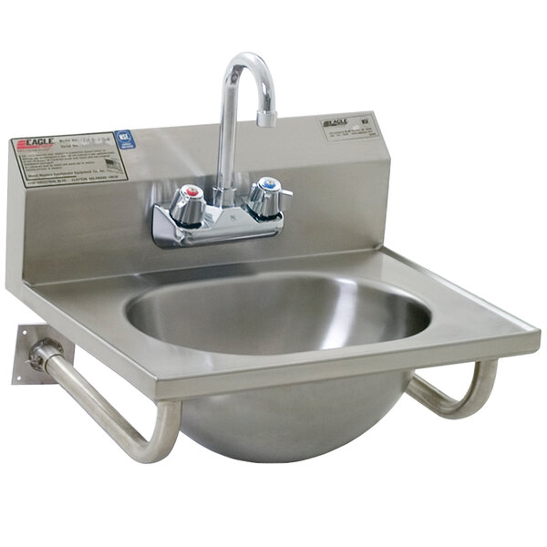 Eagle Group HSA-10-FTWS Hand Sink with Gooseneck Faucet, Basket Drain, and Tubular Wall Brackets