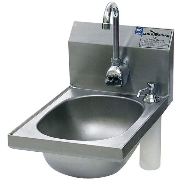 An Eagle Group stainless steel hand sink with a gooseneck faucet.